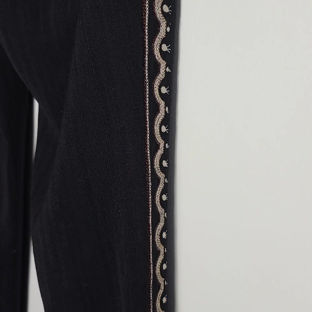 NICOLE MILLER Collection Wool Embroidered Pants in Black Size Small
